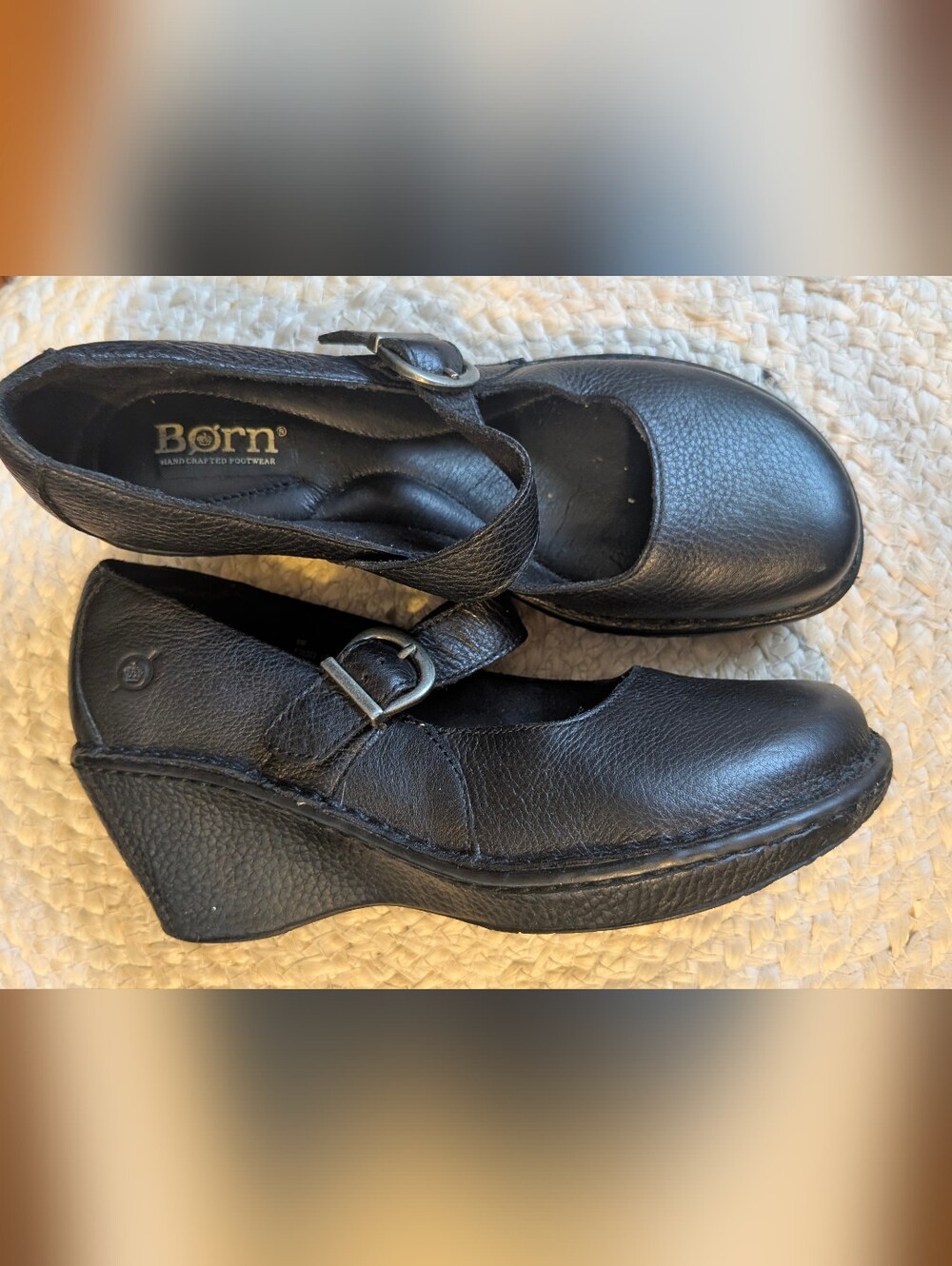 Born Black Leather Mary Jane Wedge Pumps